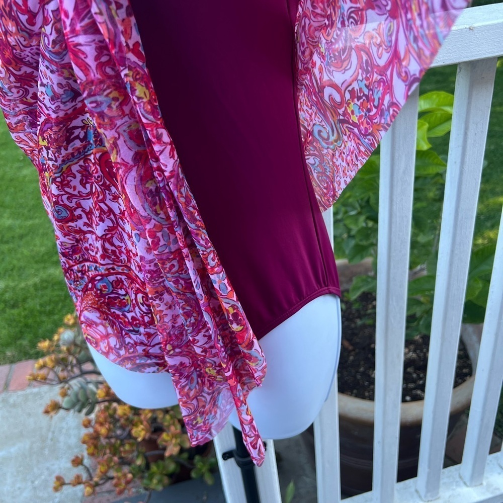 Ralph Lauren Pink and Red One-Piece Swimsuit with Gathered Front - Picture 4 of 11